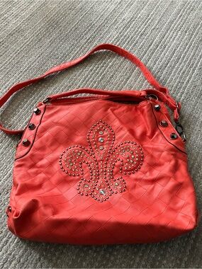 Studded Fleur Shoulder Bag in Rust Red